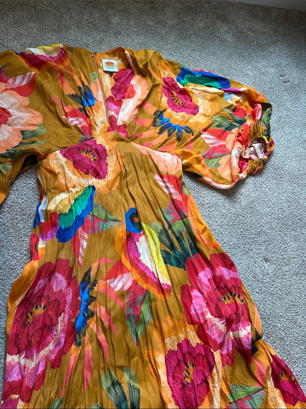 FARM Rio Floral Cashew V-Neck Long Sleeve Maxi Dress - Orange - Picture 6 of 6